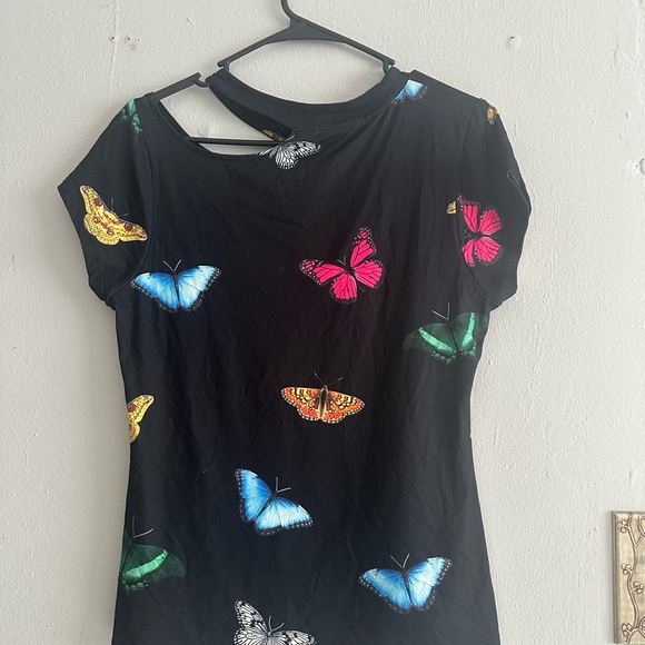 Rainbow Pink and Blue Asymmetrical Cut Out Blouse - Picture 1 of 4